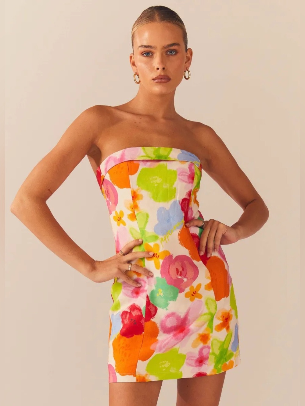 Peppermayo Skyscrapers Linen Mini Dress - Blurred Blossom - Size 4